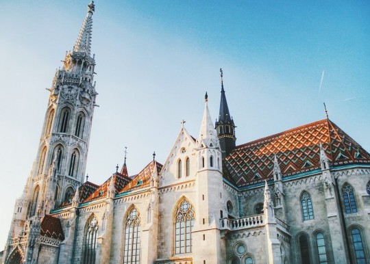 Church cathedrals against a bright blue sky